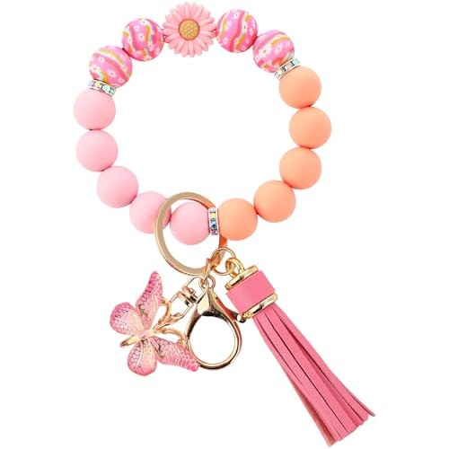 Cute Pink Silicone Beaded Keychain for Women - Car Key Holder