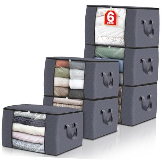 6 Pack Foldable Thick Fabric Blanket & Clothes Storage Bags