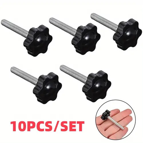 10pcs M6 x 40mm Star Head Screws with Knob Grip - Durable Carbon Steel, Hex Head