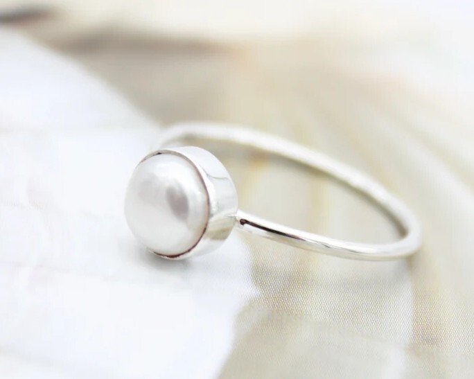 Elegant Minimalist 925 Sterling Silver Freshwater Ring Gift For Her