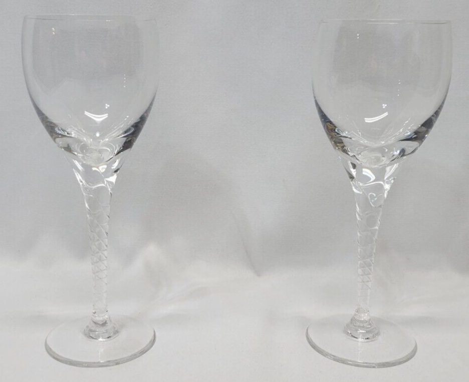 Set of 2 Vintage Crystal Rosé Wine Glasses with Crosshatch Design on Stem