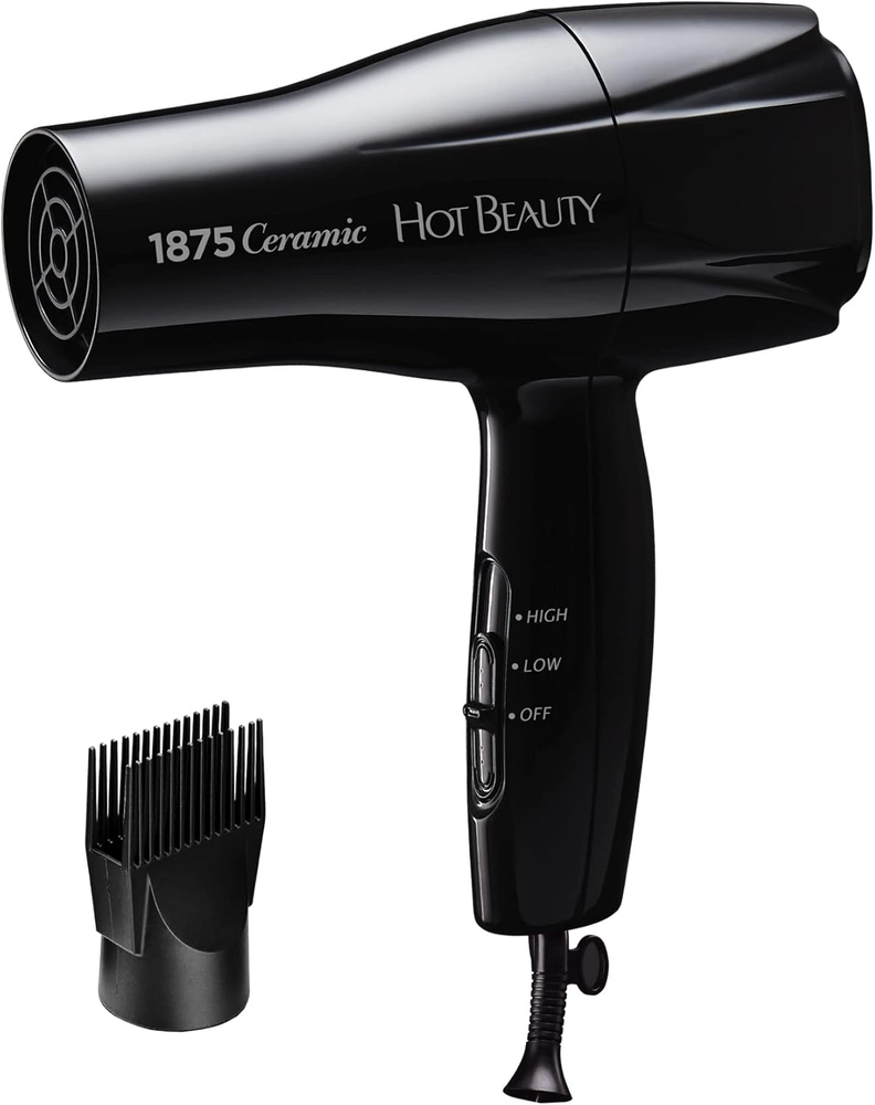 1875 Ceramic Hair Dryer, Powerful Fast Drying, Multi-Setting with Comb Attachmen