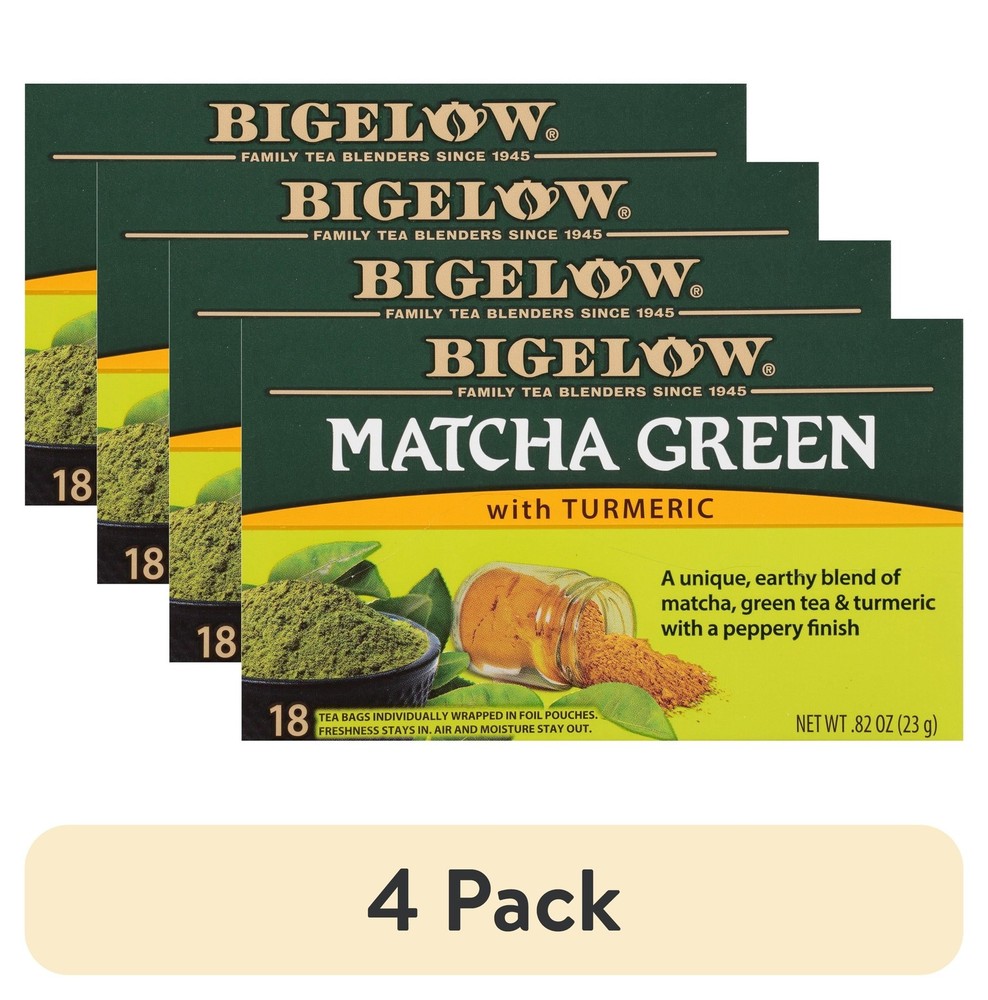 (4 pack) Bigelow Matcha Green Tea with Turmeric, Green Tea Bags, 18 Count