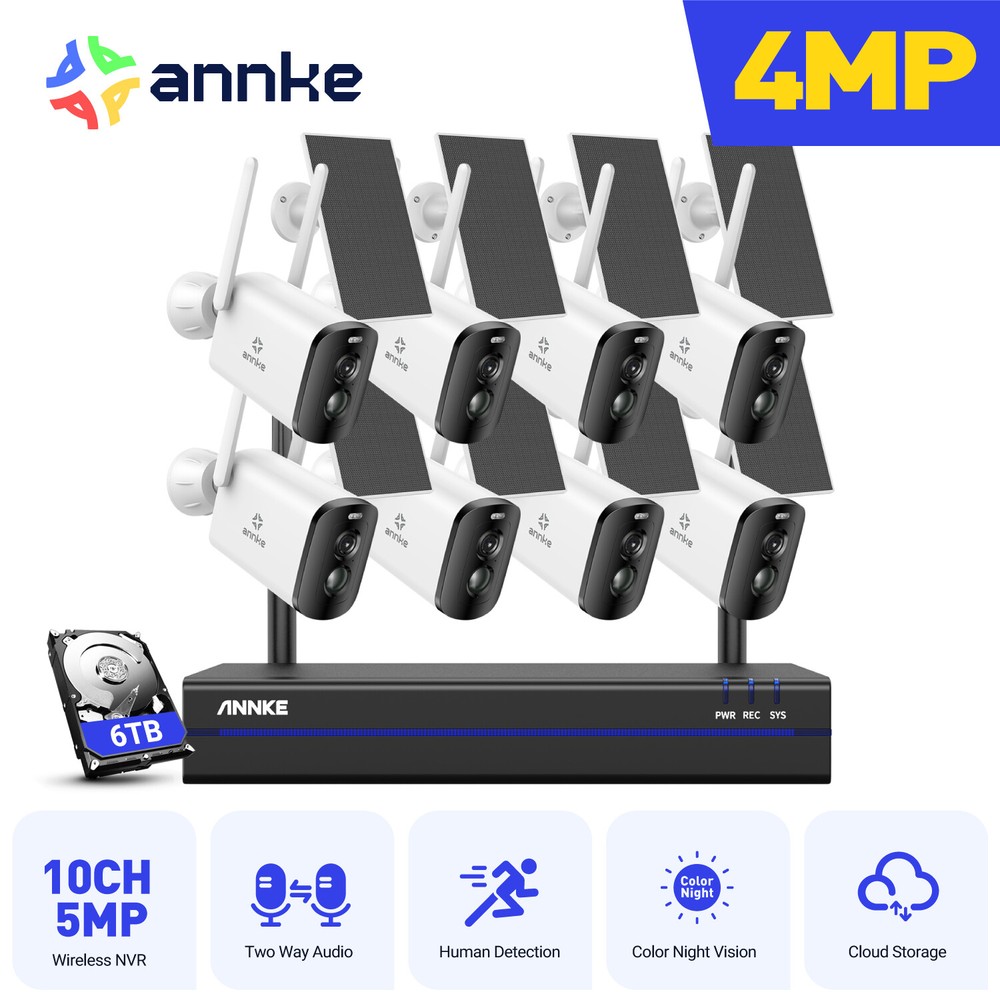ANNKE 4MP Wireless Security Camera System Wifi Solar Battery Powered 2 Way Audio