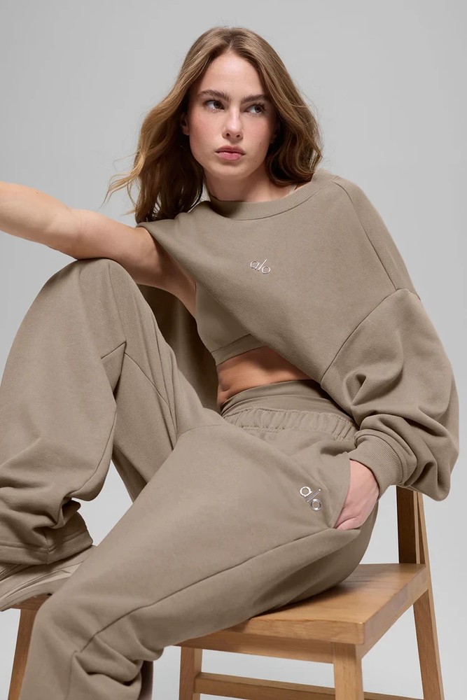 🧡NWT*Alo Yoga Accolade Crew Neck Pullover Unisex Style Size S Color Gravel $138