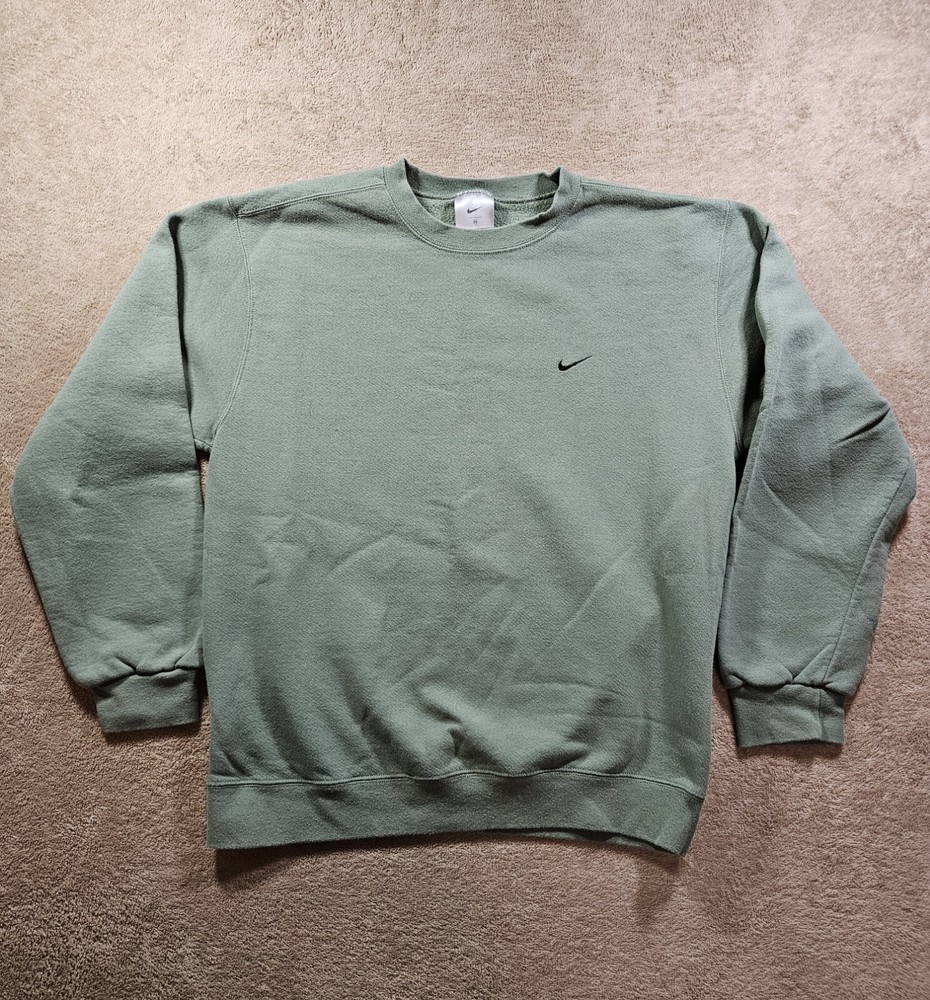 Vintage Nike Sweatshirt Mens M Olive Green Crewneck Mini Swoosh Faded Y2k