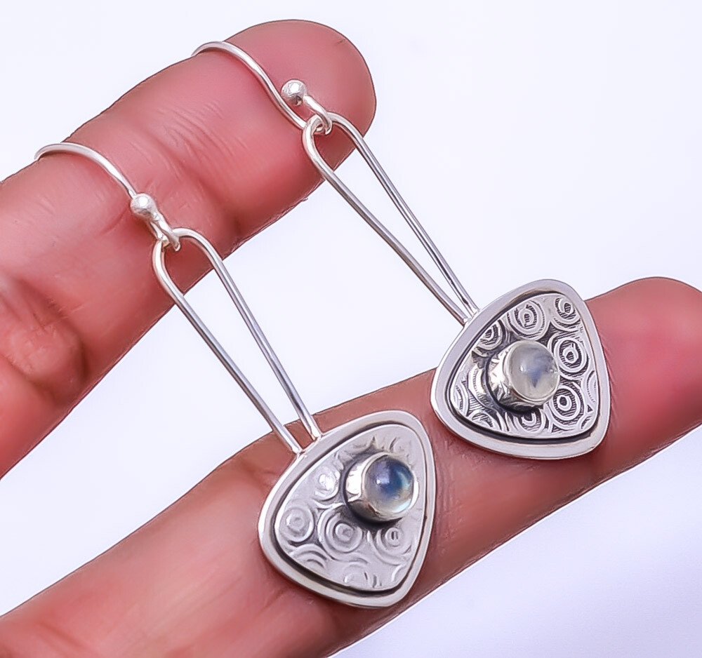 Rainbow Moonstone - India Designer Handmade 925 Sterling Silver Earring 2.07