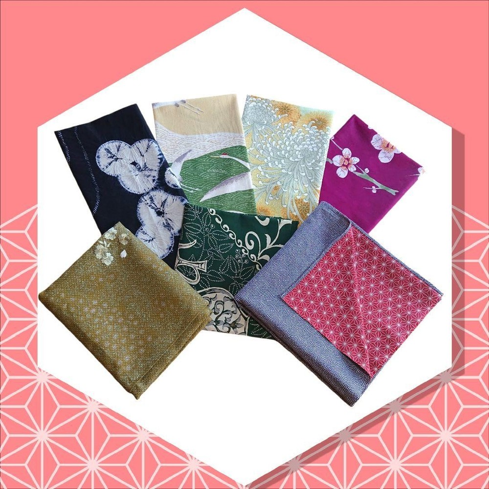 Furoshiki Set Vintage Wrapping Cloths Cotton Nylon Mix Patterned Retro Style
