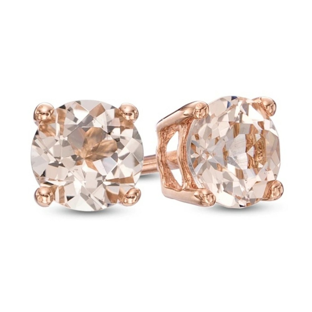 2ct Peach Morganite Round Stud Earrings in 14k Rose Gold Plated Silver