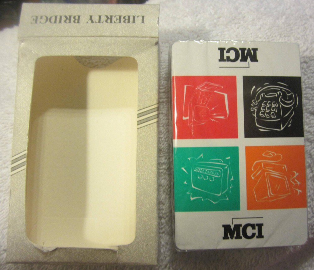 1 MCI telephone co ,Liberty USA playing cards sealed,New old stock Bridge VTG ad