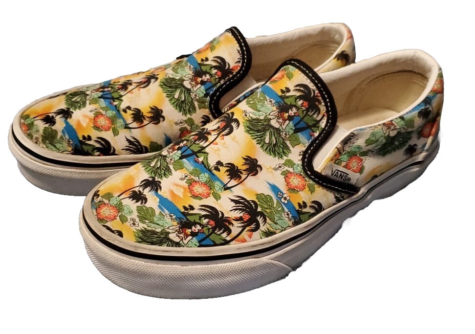 Vans Classic Slip On Aloha Shoe Men's 3.5 Women's Hawaii Hula Palm Hibiscus