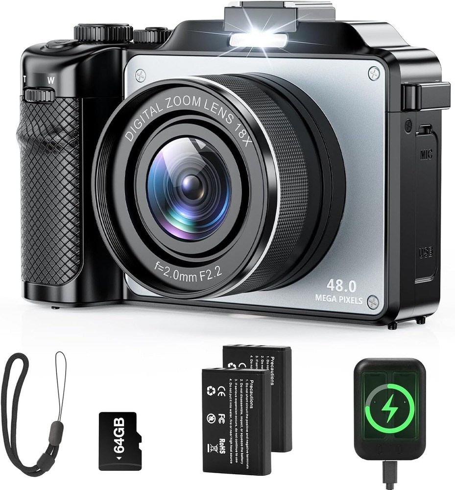 4K Digital Camera for Photography and Video, 64MP Auto-Focus Anti-Shake BLACK