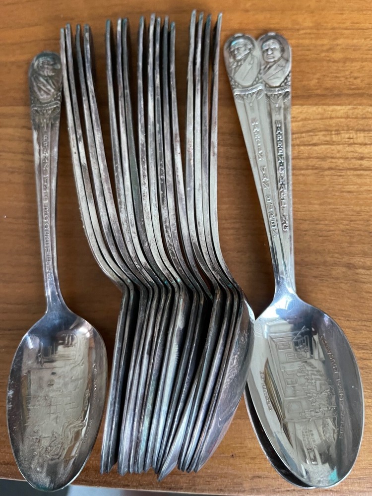 Vintage Set of 36 Antique Silver Plated President Spoons