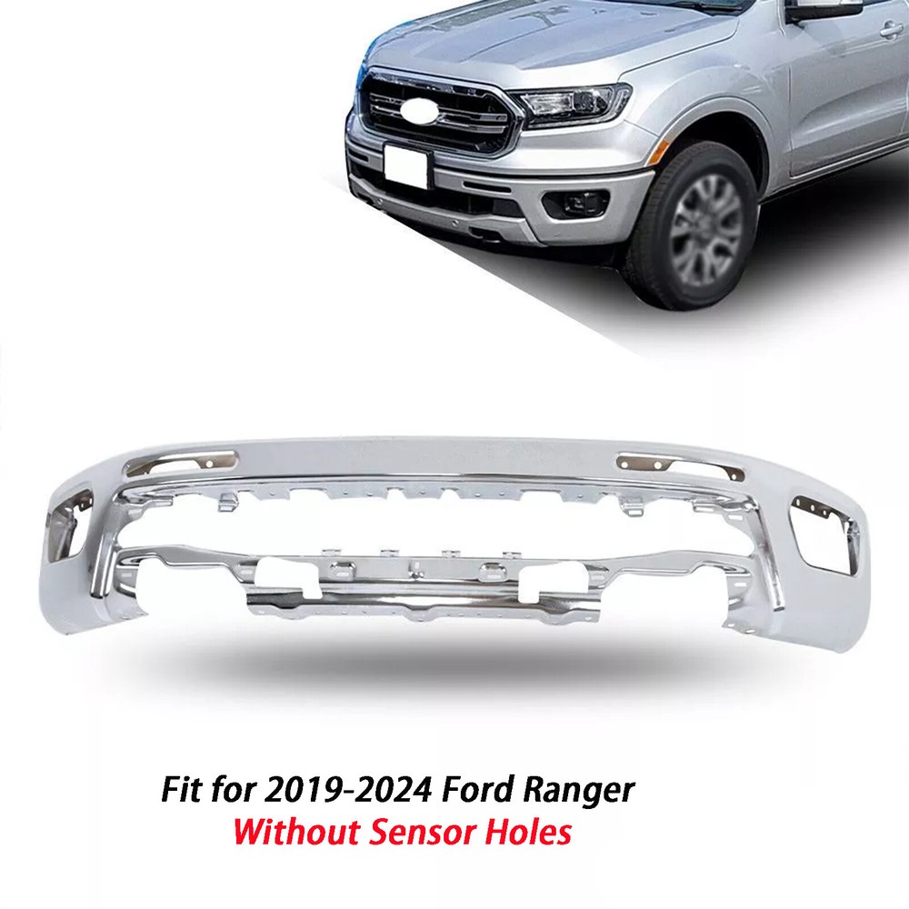 Bumper Chrome Face Bars Front For 2019-2022 Ford Ranger W/o Park Assist Sensors