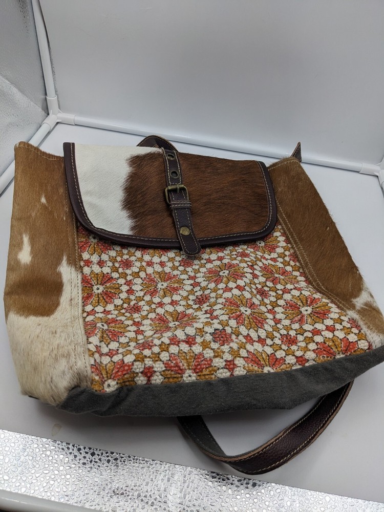 Myra Bag Handmade Cool Backpack Upcycled Canvas & Cowhide Leather