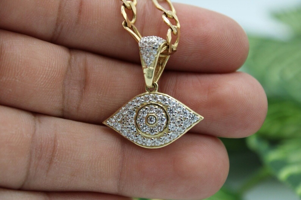 Stunning Evil's Eye Charm Pendant Round Simulated Diamond 14K Yellow Gold Plated