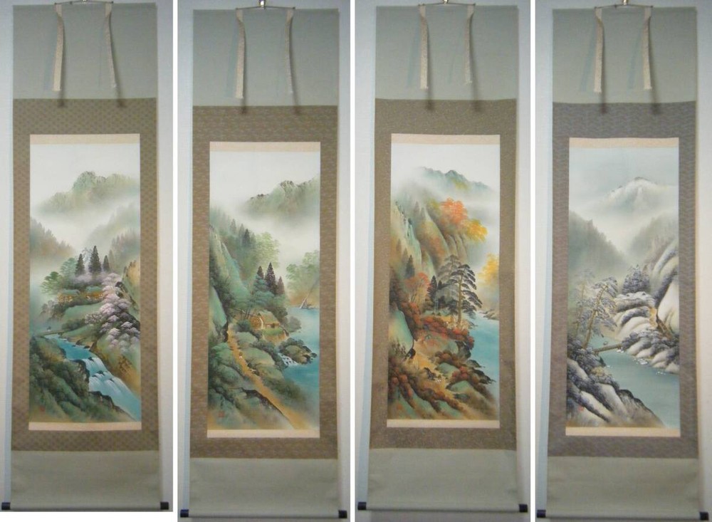 Shin-Made Hanging Scroll Nakajima Takeru, Four Seasons Landscape, Widths, Popula