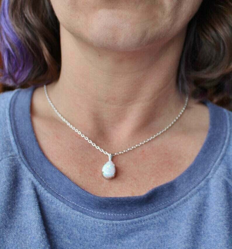 2 Carat Pear-Cut Fire Opal Solitaire Pendant in 14K White Gold with Free Chain for Women