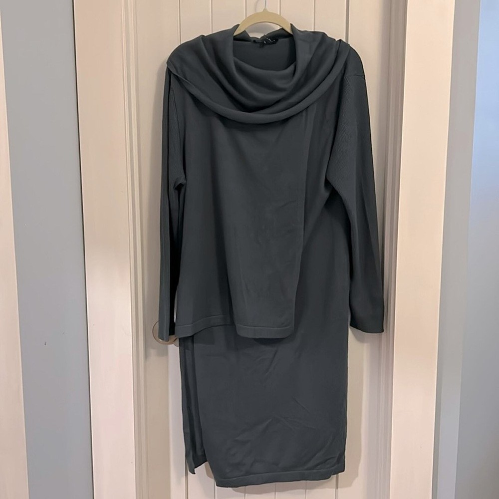 Bryn Walker Cotton Cashmere Cowl Asymmetric Sweater Tunic Deep Green XL