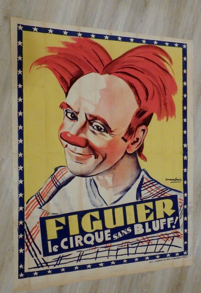 VINTAGE ARTIST Jaqcues Faria FRENCH Figuier Le Cirque Sans Bluff Circus Poster