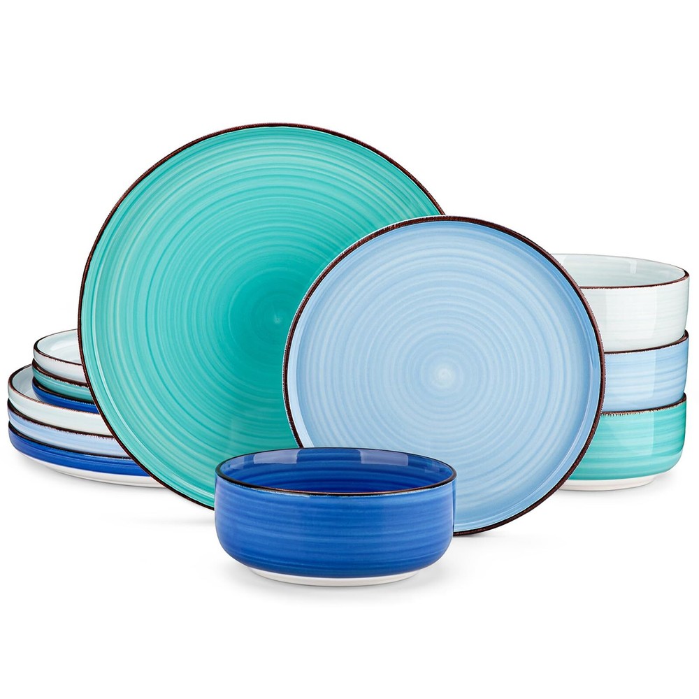 Bonita Blue 12-Piece Dinnerware Set for 4, Plates and Bowls
