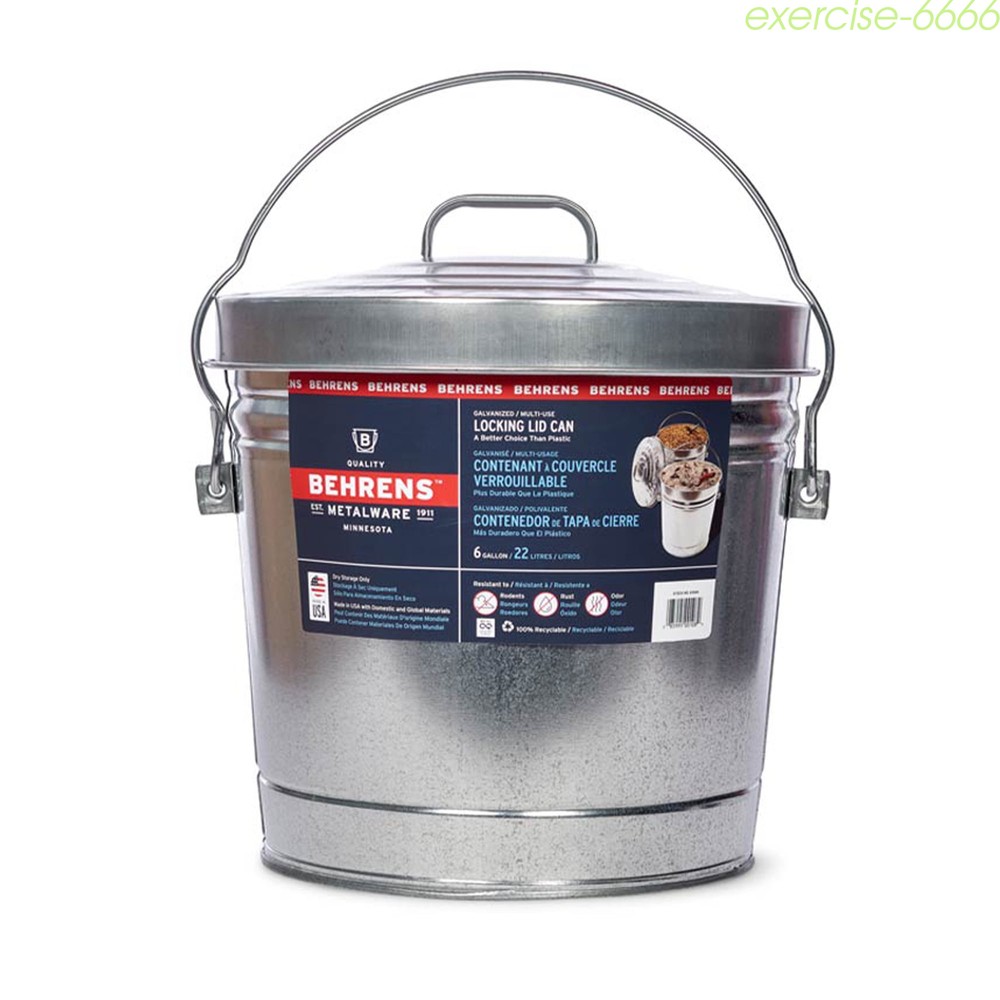 BEHRENS Galvanized Steel Locking Lid Storage Can, 6-Gallon