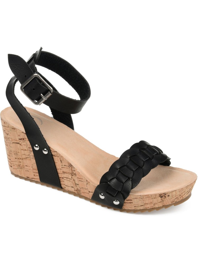 JOURNEE COLLECTION Womens Black Open Toe Wedge Buckle Sandals Shoes 6.5