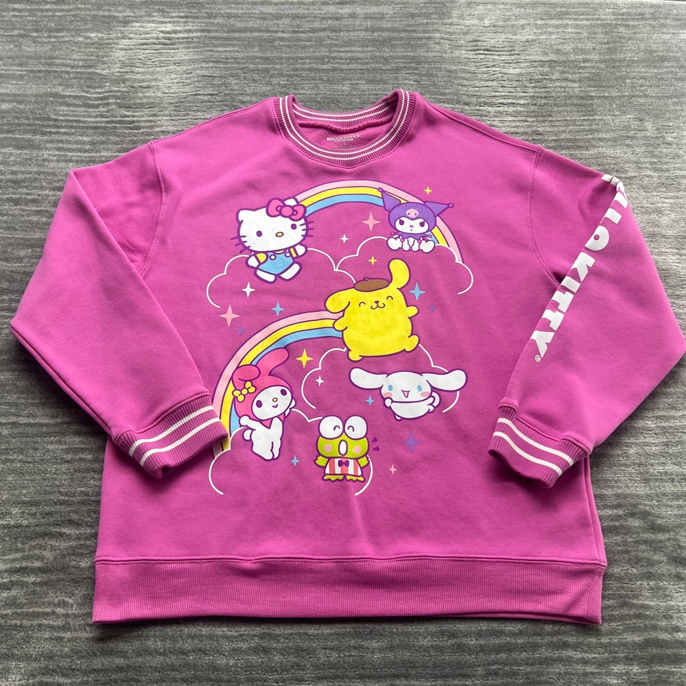 Hello Kitty Sweatshirt Size L Womens Sanrio My Melody Keroppi Pullover Pink