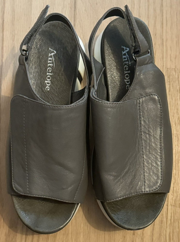 Antelope Gray Leather Wedges Sandals Heels 36 5 5.5