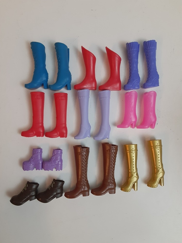 10 Pairs Vintage Barbie and other Doll Boots Shoes Footwear Red Blue Brown Black