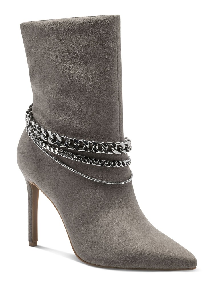 INC Womens Gray Removable Chain Reanna Pointed Toe Stiletto Booties 6.5 M