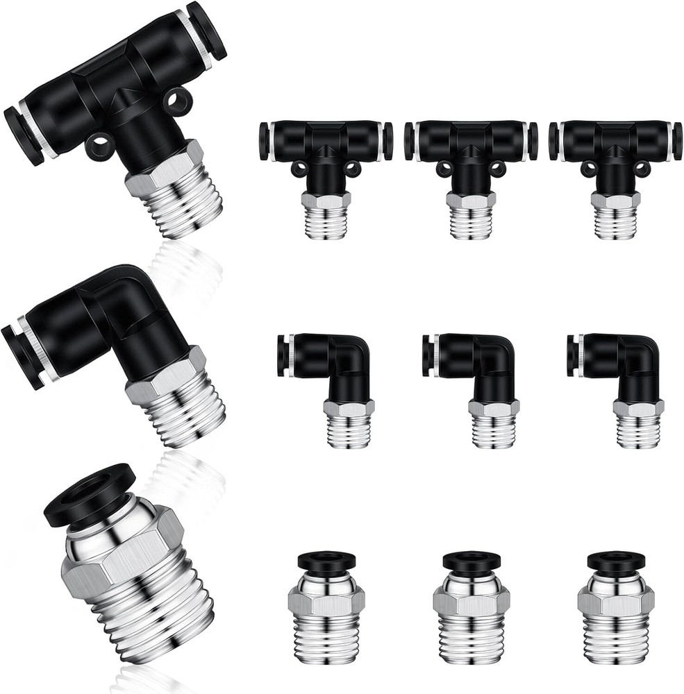 12 Pcs Push to Connect Fittings 1/4 Inch Tube OD X 1/8 NPT Air Line Fittings