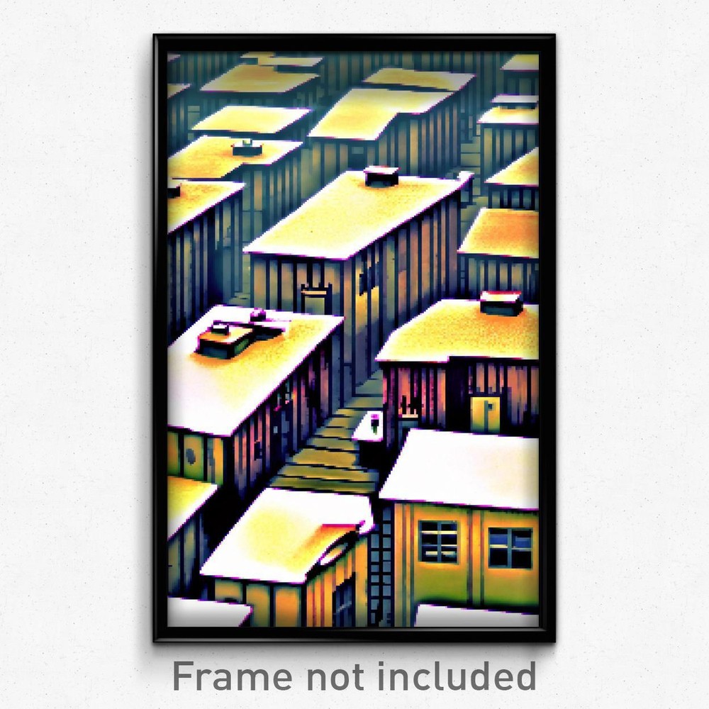 8-Bit Psychedelic Pixel Art Poster - Acidic Rooftops Trippy Video Game Print