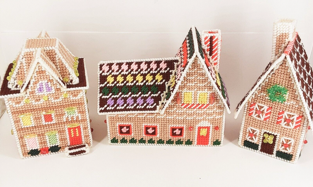 3D Christmas Village Set - Colorful Embroidered Canva 3-Piece USA Made