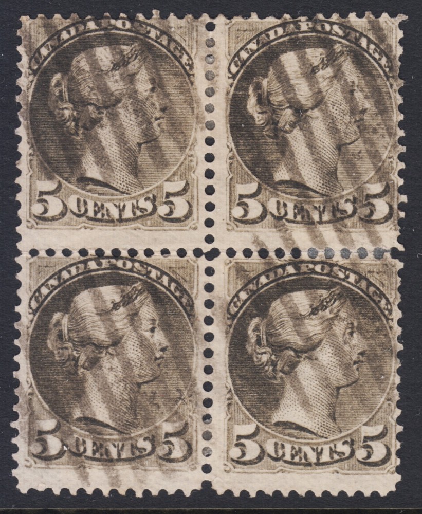 CANADA 38 Used 5c slate green Small Queen BLOCK OF 4