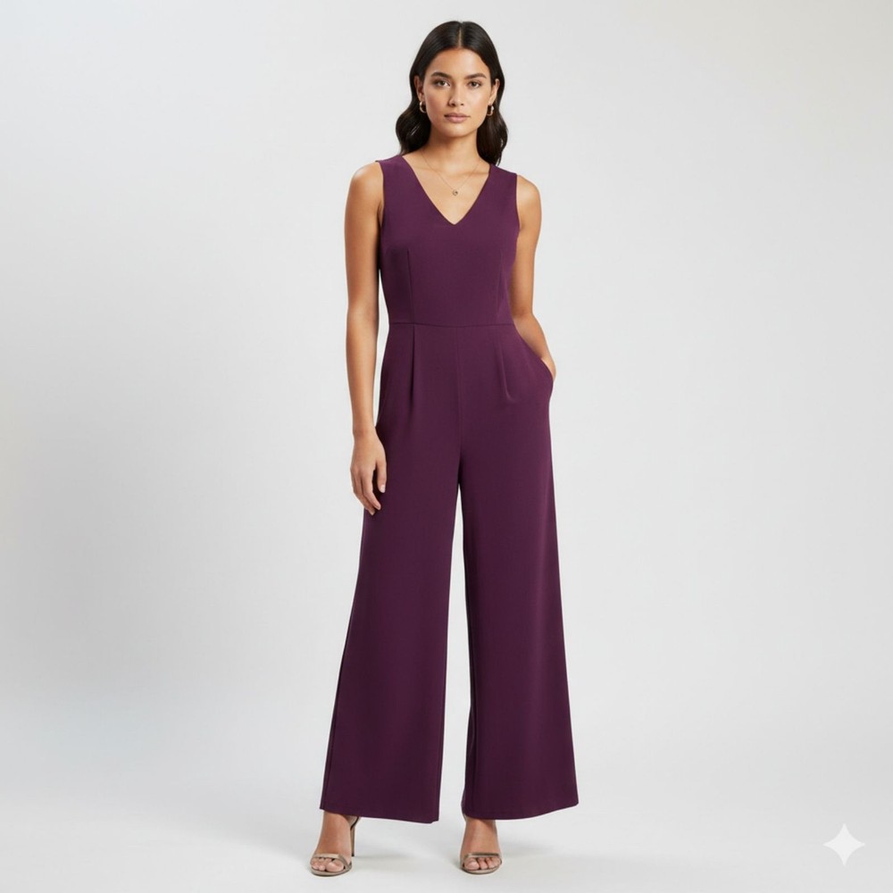 Calvin Klein Women's Purple Sleeveless V-neck Wide Leg Jumpsuit Size 4