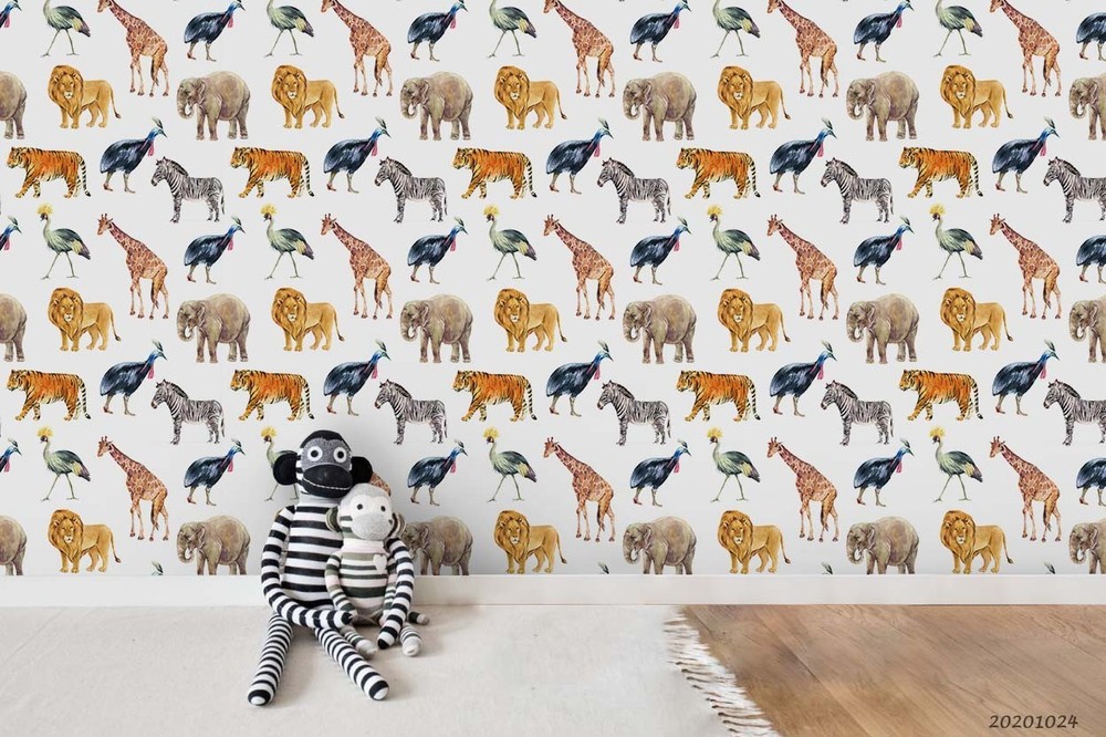 3D Animals Watercolor Pattern Wall Murals Wallpaper Murals Wall Sticker