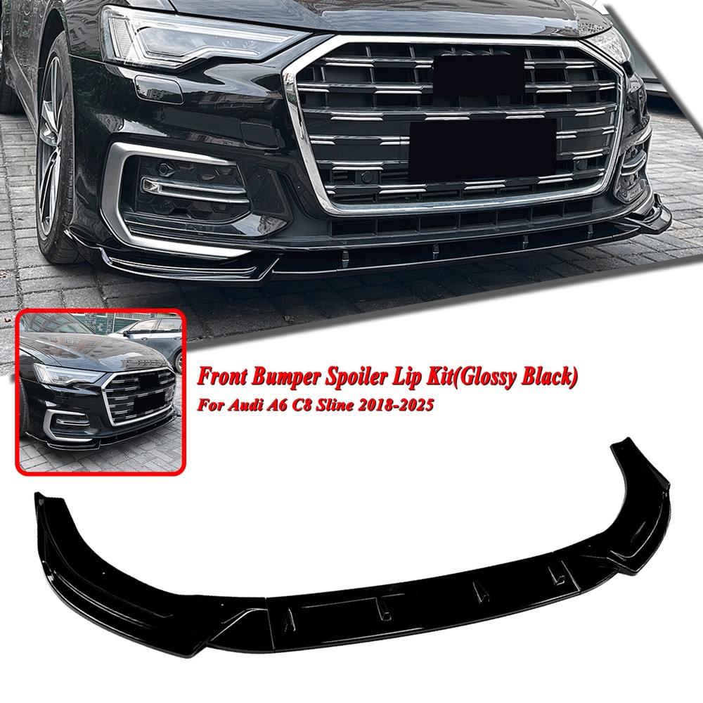 Audi A6 C8 S-Line Front Bumper Spoiler Lip Kit 2018-2025 Black