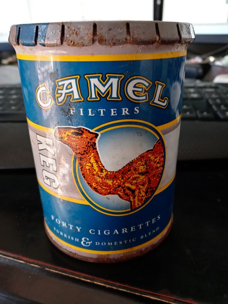 Vintage Camel 40 Cigarette Keg Metal Press Snap Top Lid Collector Tobacco Tin