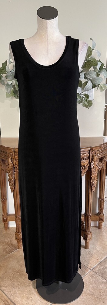 Flax Women Small Black Sleeveless Slinky Stretch Jersey Straight Sheath Dress F