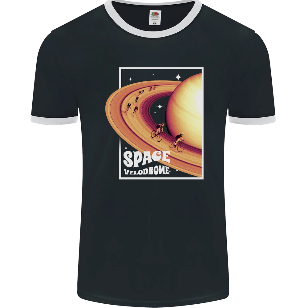 Space Velodrome Cyclist Bicycle Ringer T-Shirt for Men by FotL