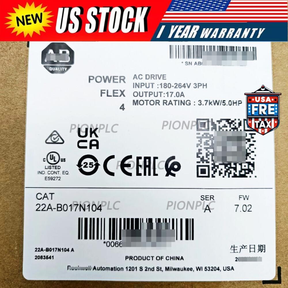 Allen Bradley  22A-B017N104 Sealed PowerFlex 4 3.7 kW 5 HP AC Drive US Free Tax