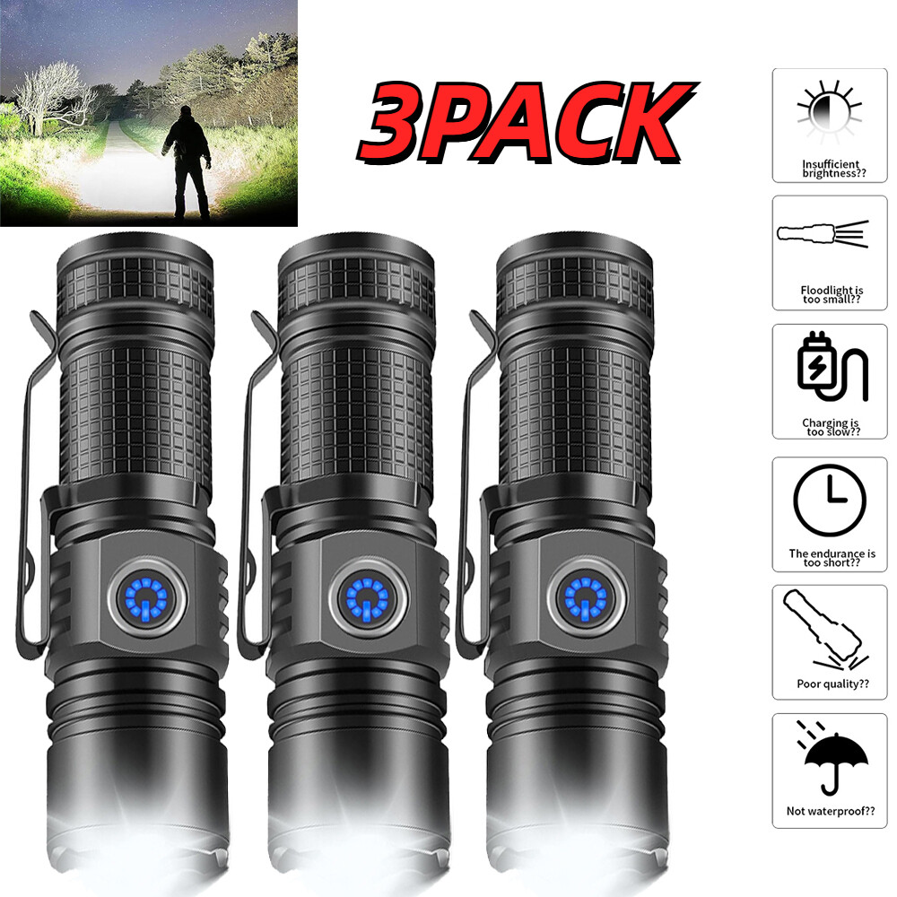 3x Super Bright LED Linterna Tactical Recargable LED Luz De Trabajo Impermeable