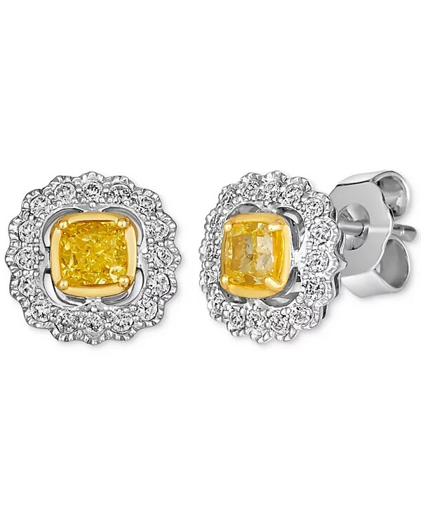 6Ct Cushion Cut Simulated Citrine Diamond Stud Earrings in 14K White Gold Over Silver