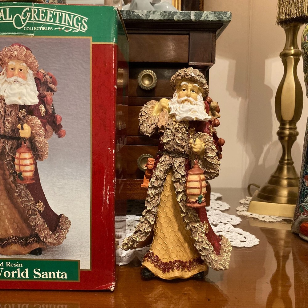 Seasonal Greetings Old World Santa hand painted german vintage nos box figurine-image