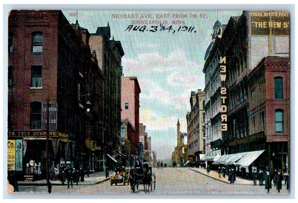 c1910 Nicollet Avenue East From 7th St Minneapolis Minnesota MN Vintage Postcard