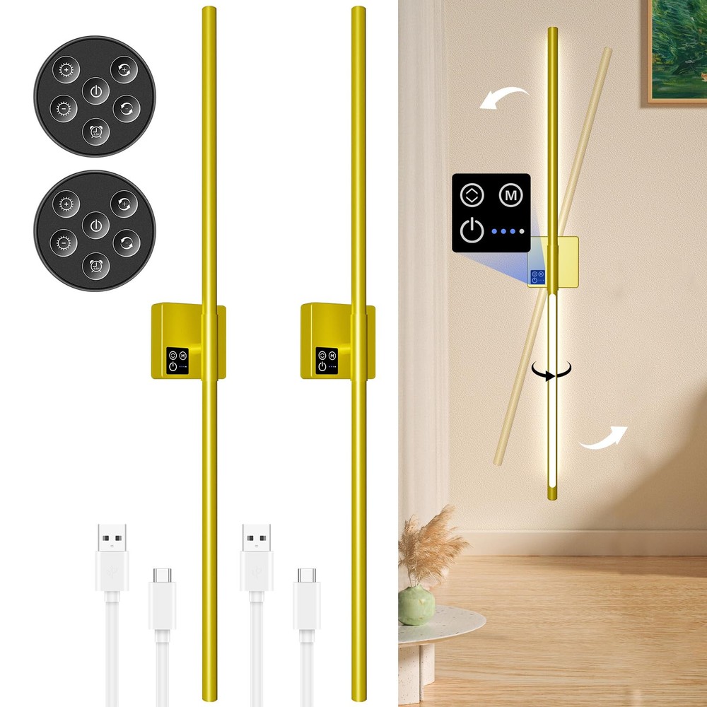 31inch Battery Operated Wall Sconces Set of Two, Rechargeable Sconce Lights w...