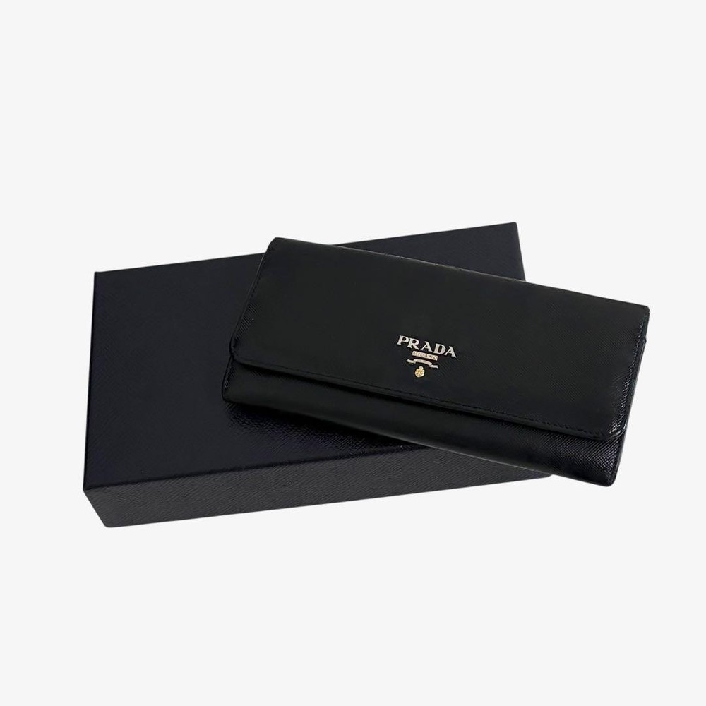 Prada Black Saffiano Leather Bi-Fold Long Wallet Pre-Owned