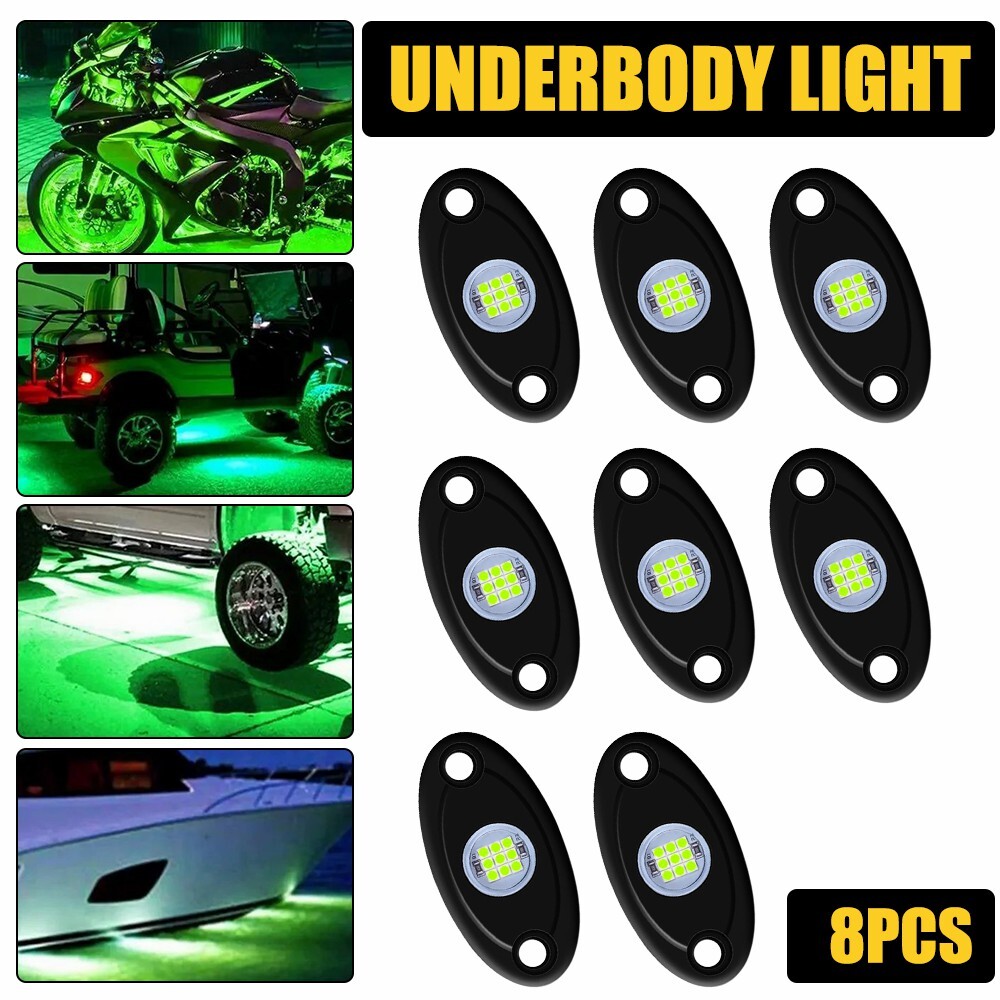 8x 12V Green LED Rock Lights for Jeep Offroad Truck Underbody