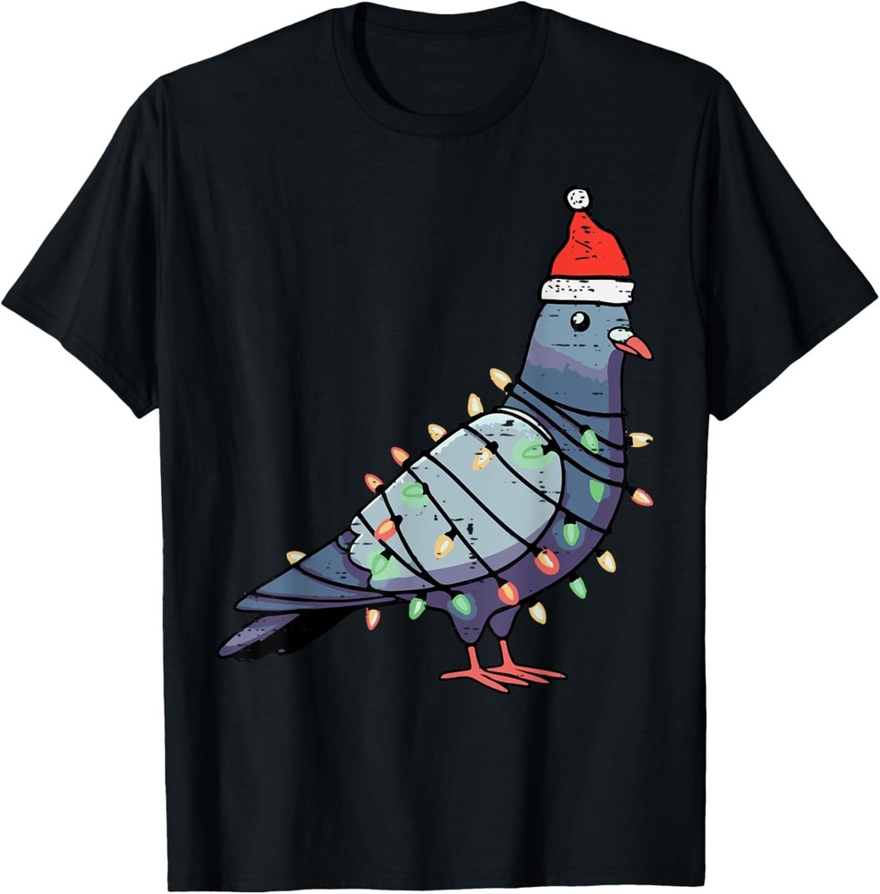 Christmas Bird Pigeon Santa Lights Funny Xmas Christmas Gifts T-Shirt Tee